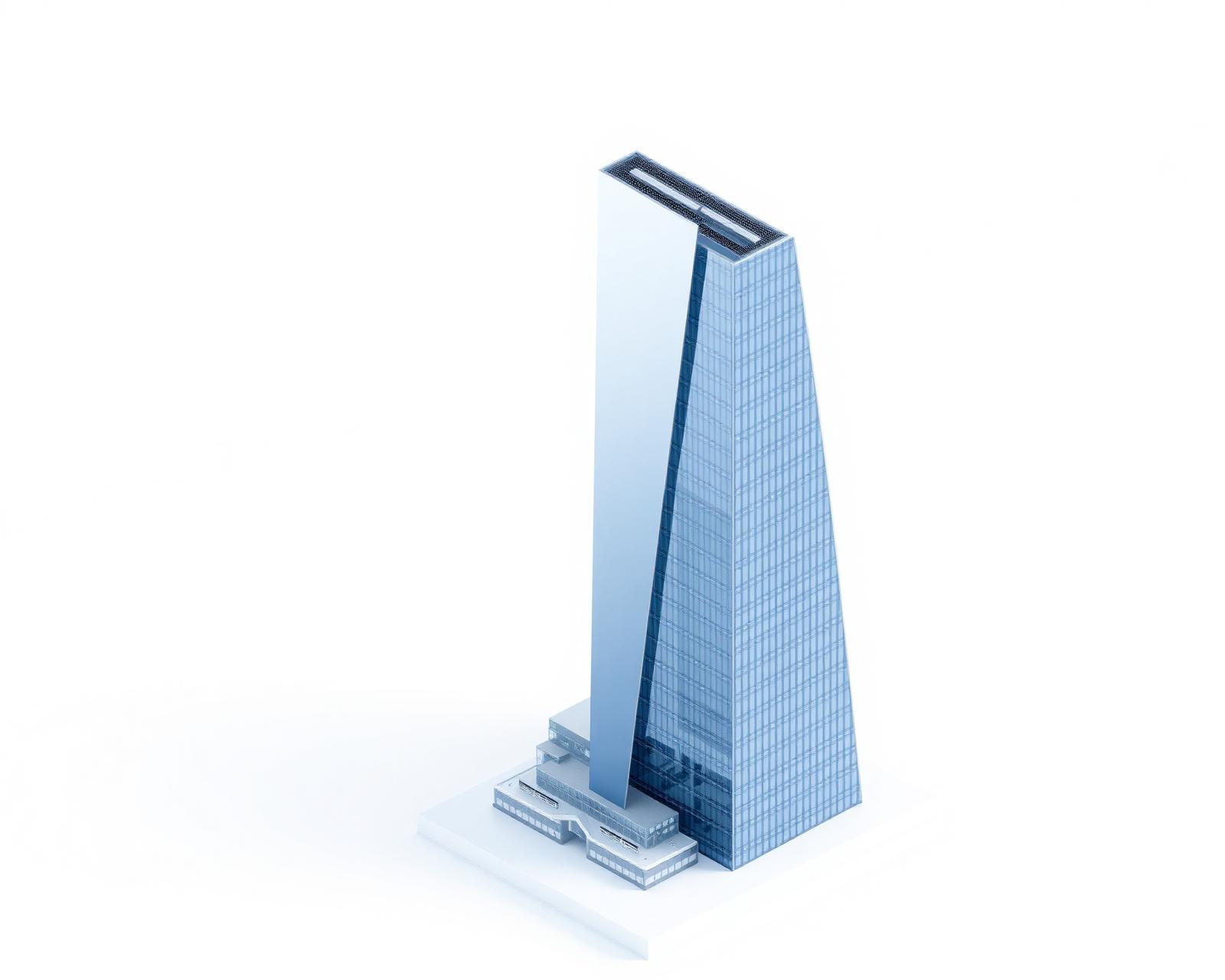 Architectural render of a modern commercial tower